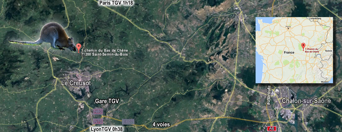 carte de Bourgogne Chalon-sur-Saône, Le Creusot, Gare TGV, chemin du Bas-de-Chêne
