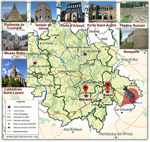 Carte du Morvan avec ses principaux sites de l'époque gallo-romaine